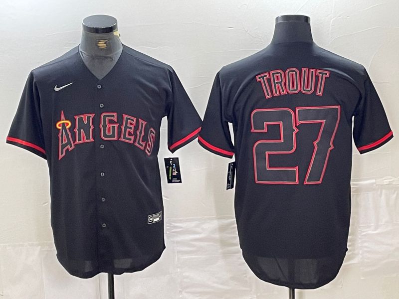 Men Los Angeles Angels 27 Trout Black Fashion 2024 Nike Game MLB Jersey